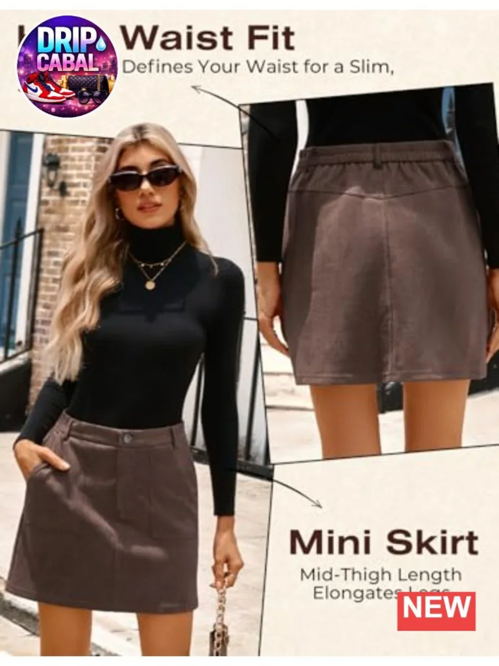 Women's Faux Suede High Waisted Pencil Mini Skirt with Pockets